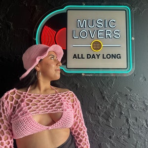 Handmade Coquette Pink Crochet Bucket Hat