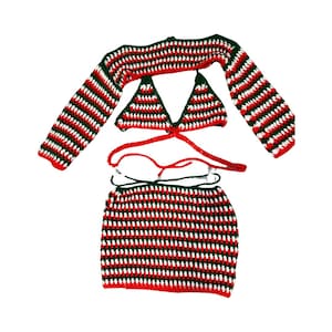 Handmade Crochet 3-Piece Puff Holiday Set with Mini Skirt and Bolero Sleeves
