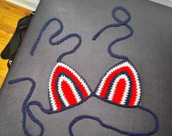 Handmade American Flag Crochet Bikini Top