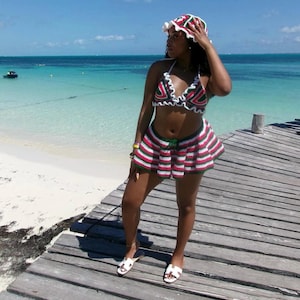 Handmade Crochet 3-Piece Puff Holiday Set with Mini Skirt and Bolero Sleeves