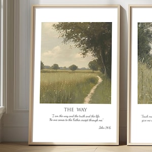 Wall Art, The Way, Christian Wall Art Set One of Three, Way-Truth-Life, Bible Verse Wall Print, Vintage Scripture Decor, Religious Home