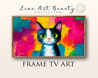 Grafika na telewizor Samsung Frame – Grafika ścienna z kotem – Kotek na kolorowym obrazku – Pobierz plik 4K