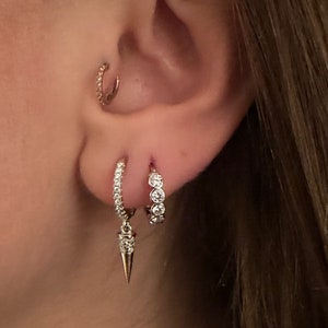 Boucle d'oreille Huggie avec pointes et argent sterling 925, pierres précieuses transparentes CZ, or 14 carats, vermeil, boucle d'oreille délicate