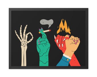 Hands Up - Bold Graphic Framed Posters - Edgy Art for Home Decor
