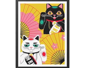 Japanese Garden 4 - Colorful Cat Framed Posters - Lucky Charm Wall Art for Cat Lovers