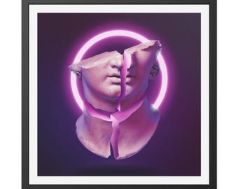 Broken - Modern Art Framed Poster - Dual Face Sculpture with Neon Glow