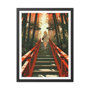 Into the Forest - Ruhige Natur Gerahmtes Poster - Ruhige Treppe durch Bambuswald