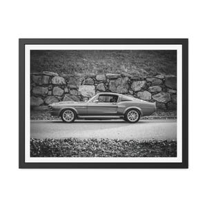 Mustang - Classic Car Black and White Framed Poster - Vintage Automotive Decor for Car Enthusiasts