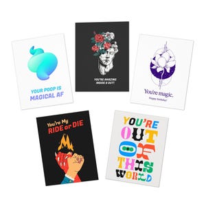 Set di 5 biglietti d'auguri assortiti "Amicizia e Magia"