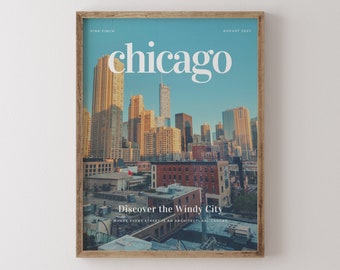 Chicago Skyline Print: moderne stadsgezicht muurkunst, reisposter Illinois