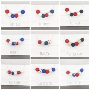 Patriotic Felt Ball Garland Fourth of July Wool Star Pom Pom Holiday Decor Banner