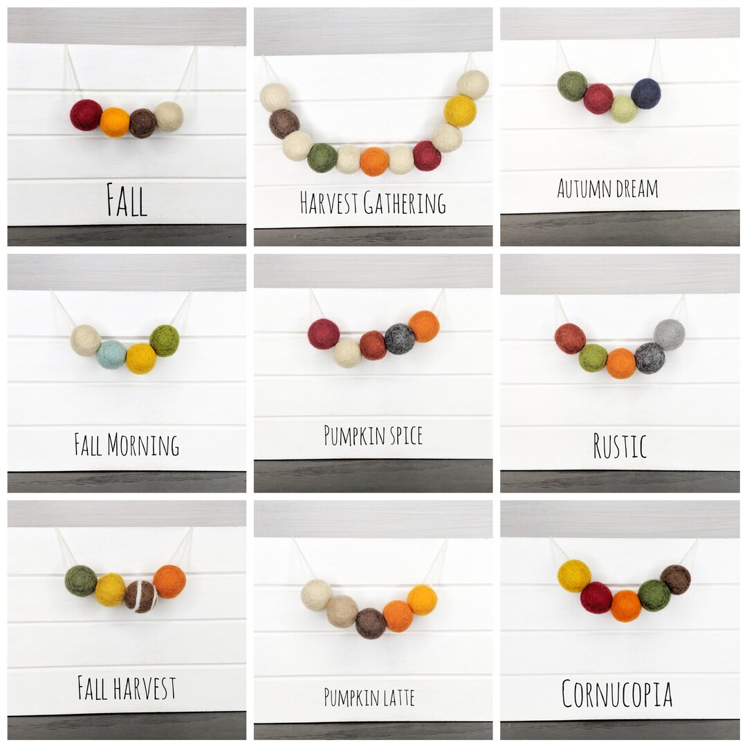 Fall Ball Pattern Fall Felt Ball Garland Wool Thanksgiving Pom Pom Holiday Decor Banner ...