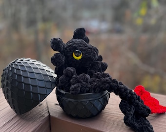 Night Fury Light Fury Dragon Snuggler-Style Dragon in Egg Crochet Plushie