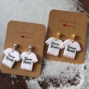 You Belong with Me Music Video Inspired Junior Jewels Shirt | Taylor&#39;s Fearless Album Era | Handmade Polymer Clay Dangle Earrings
