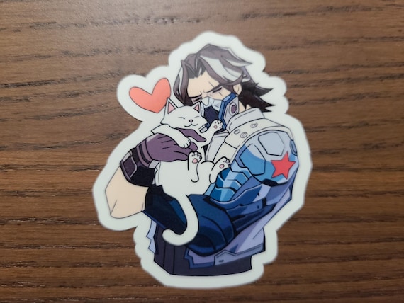 Winter Soldier / Bucky hugging his cat Alpine Marvel Rivals Laminated and Waterproof Sticker