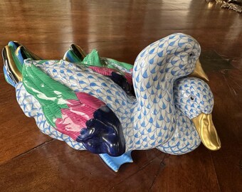 Herend Pair Blue Ducks 11 1/2