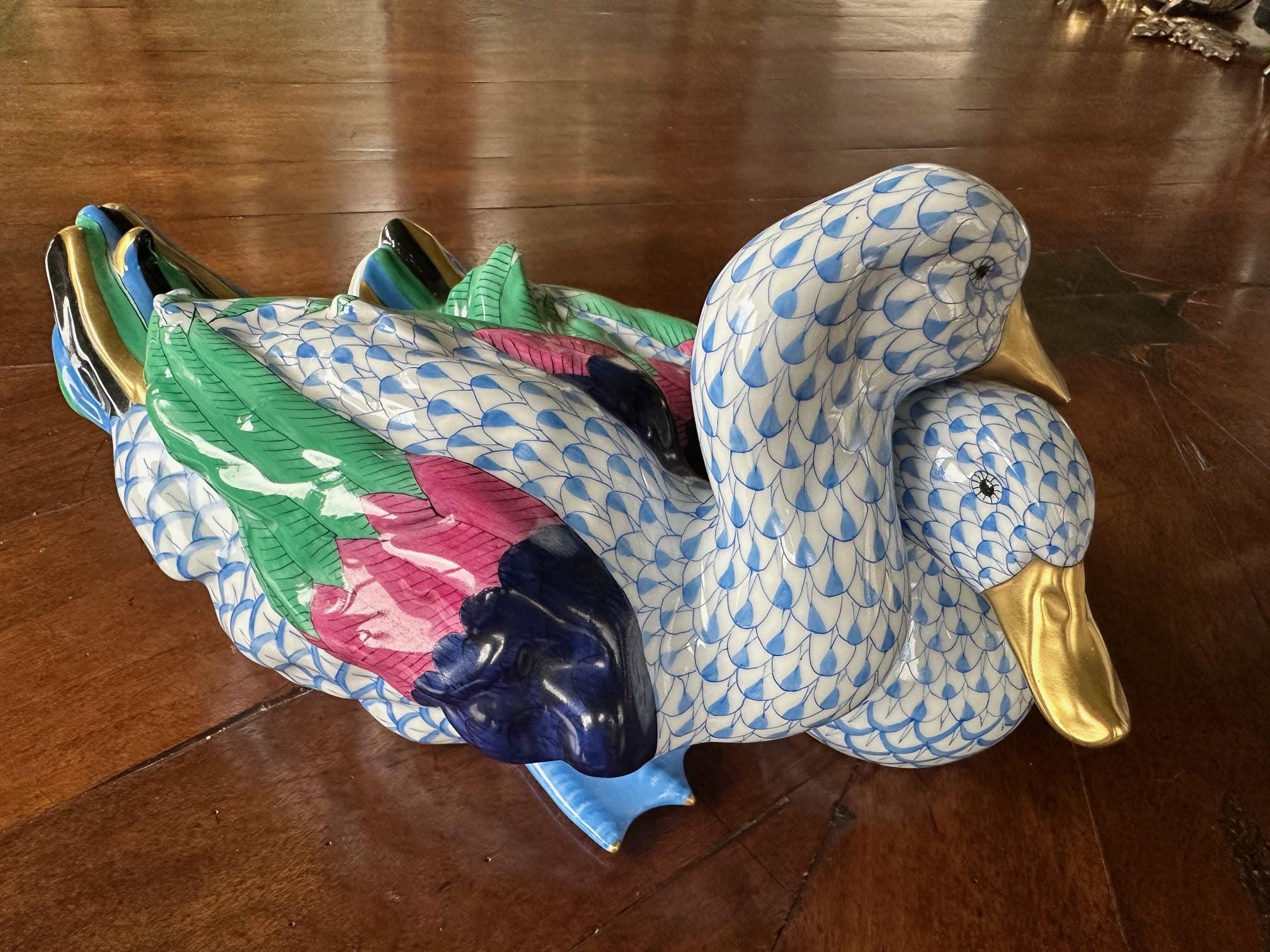 Herend Pair Blue Ducks 11 1/2