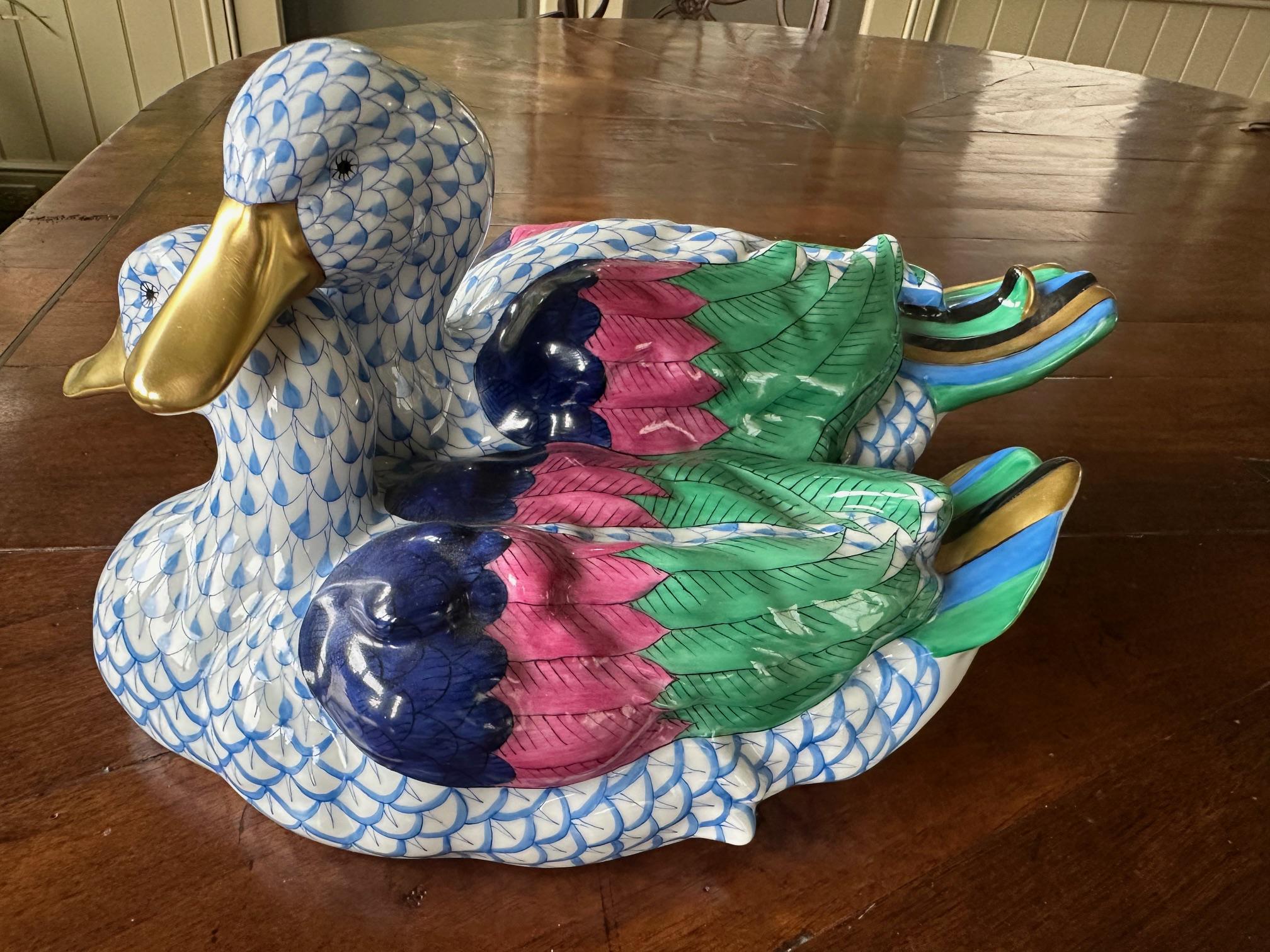 Herend Pair Blue Ducks 11 1/2