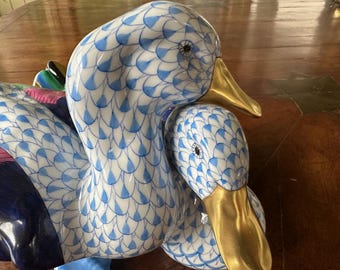 Herend Pair Blue Ducks 11 1/2