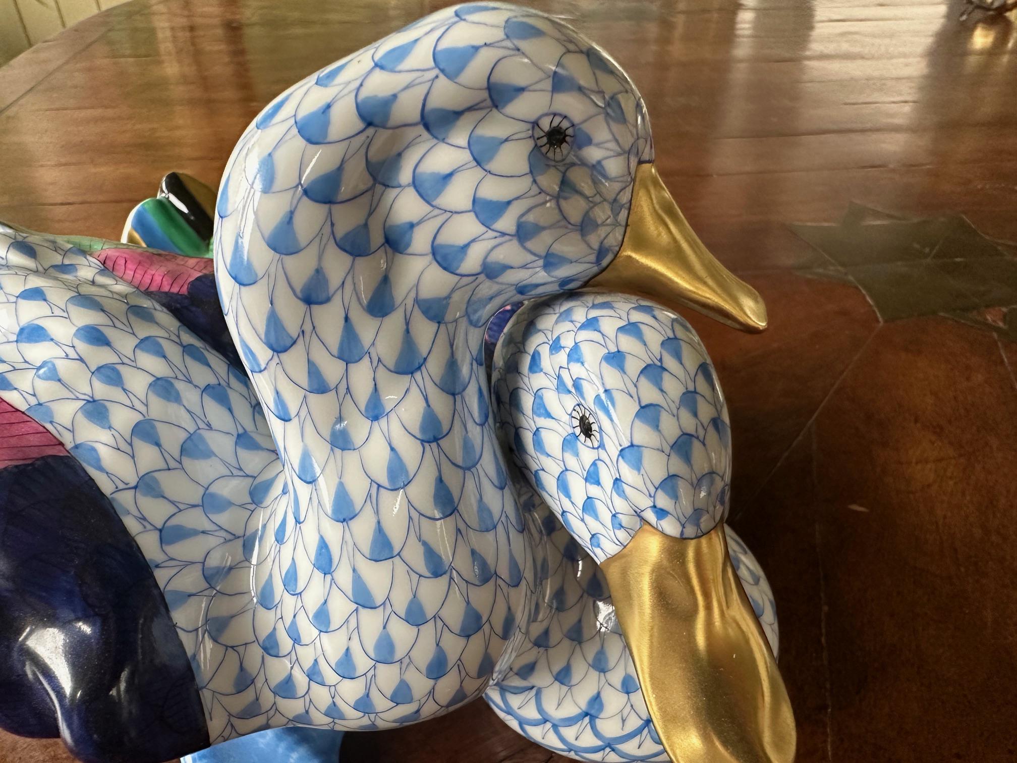 Herend Pair Blue Ducks 11 1/2