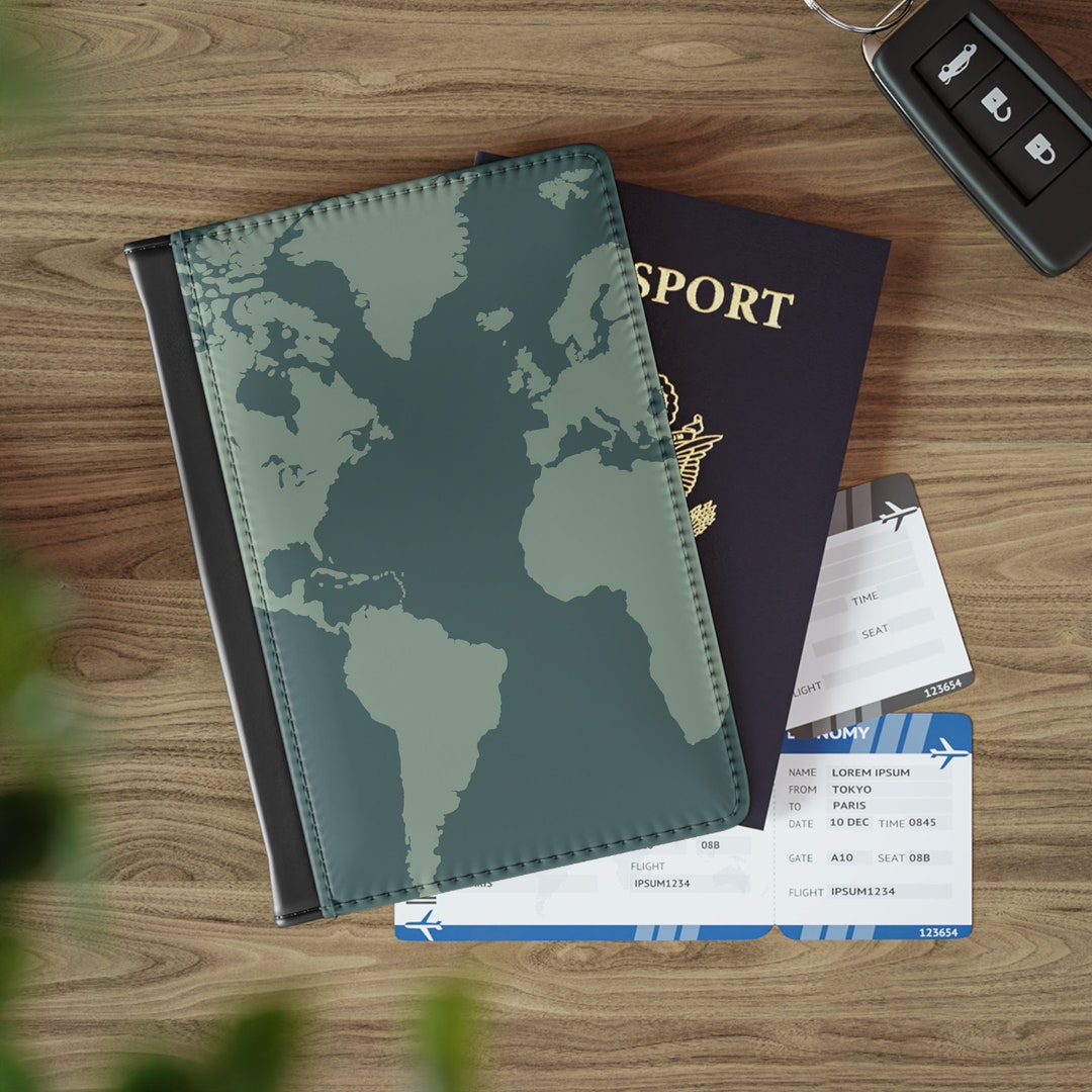 World Map Passport Cover, RFID Passport Cover, Faux Leather Passport