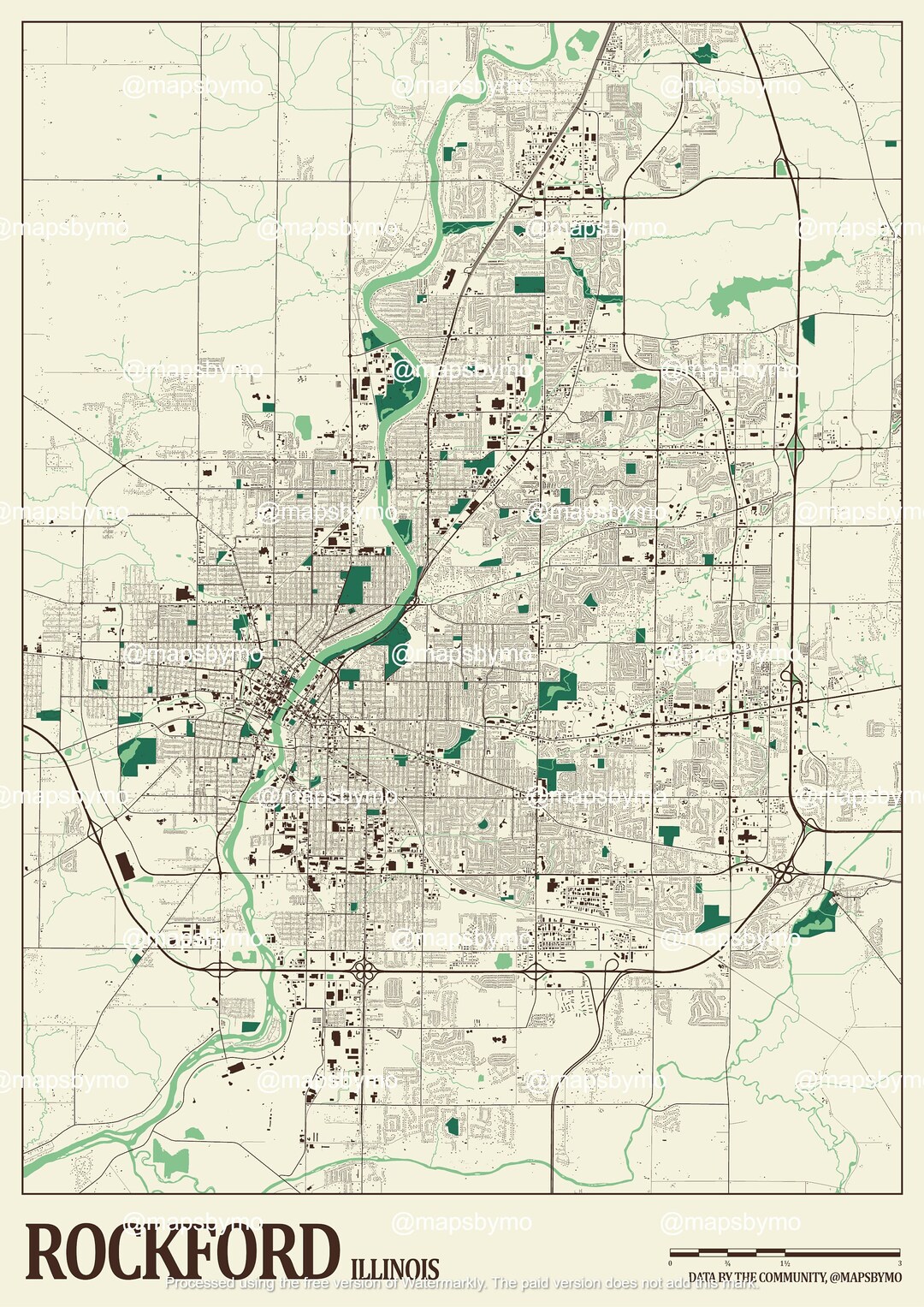 Rockford Street Map Etsy