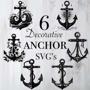 Anchor SVG files for instant download, Naval Anchor SVG file for POD,  Anchor silhouette decal, nautical sticker design for printing.
