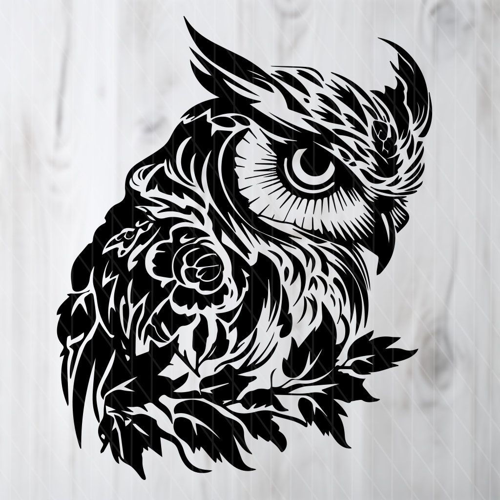Floral Owl SVG file for instant download, Owl SVG file for POD,  Bird silhouette decal, Bird sticker
