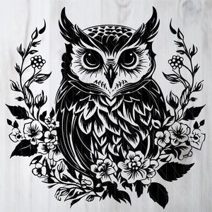 Blumen Eule SVG für sofortigen Download, Eule SVG für POD, Vogel Silhouette Aufkleber, Vogel Aufkleber Design zum Drucken