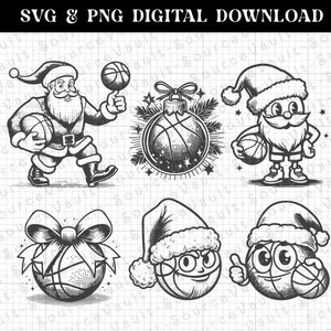 Bundle von 6 Weihnachtsbasketball mit Weihnachtsmann SVG & PNG Sofortige digitale Downloads - Schnittdatei für Cricut + Silhouette + Sublimationsdruck