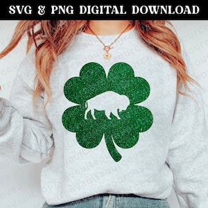 Buffalo Vierblättriges Kleeblatt Faux Glitzereffekt PNG + SVG Sofortiger digitaler Download - Schnittdatei für Cricut + Silhouette + Sublimationsdruck