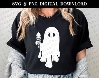 Ghost with Ice Cream Cone SVG PNG - Cricut & Silhouette Cut File (Digital Download)