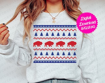 Buffalo Football Holiday Pattern: SVG, PNG Cut File (Digital Download)