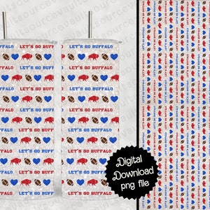 Let's Go Buffalo Football Faux Glitter Effect 20 OZ Skinny Tumbler Wrap - JPG Sofortiger digitaler Download - Sublimationsdruck