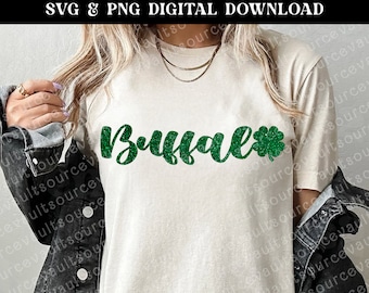 Buffalo Four Leaf Clover Glitter Effect: SVG + PNG (Digital Download)