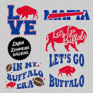 Bundle von fünf Buffalo Fußball SVG & PNG Sofortige digitale Downloads - Schnittdatei für Cricut + Silhouette + Sublimationsdruck
