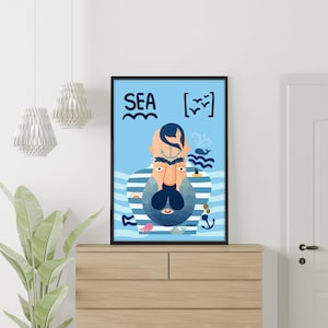 Sea Captains World Marine Kunst Druck, bunte Nautische digitaler Download, Ozean Themed Wand-Dekor, Vintage Karte Wohnkultur Poster
