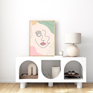 Pastel Abstract Face Line Art Print, Feminine Minimalist Digital Poster, Modern Wall Art Download, Soft Color Boho Home Decor