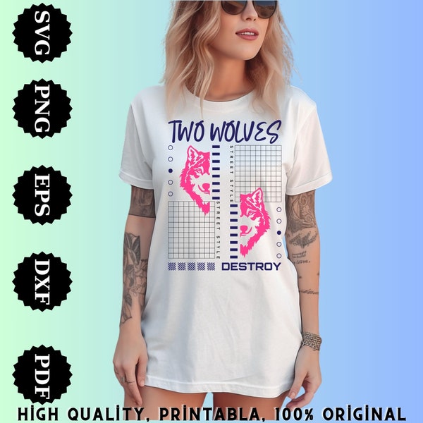 Two Wolves Street Wear - Urban Cool Graphic Tee, Unique Digital Fashion for Edgy Style, Instant Download