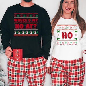 Where&#39;s My Ho At Couple&#39;s Christmas Sweater, Unisex Funny Couples Ugly Christmas Sweater, Couples Matching Ugly Christmas Sweater