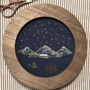 Hand-Embroidered Evening Mountains