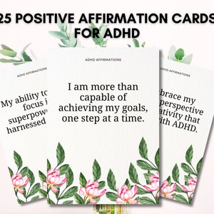 25 positieve bevestigingskaarten voor ADHD - digitale PDF & PNG, afdrukbaar, direct downloaden