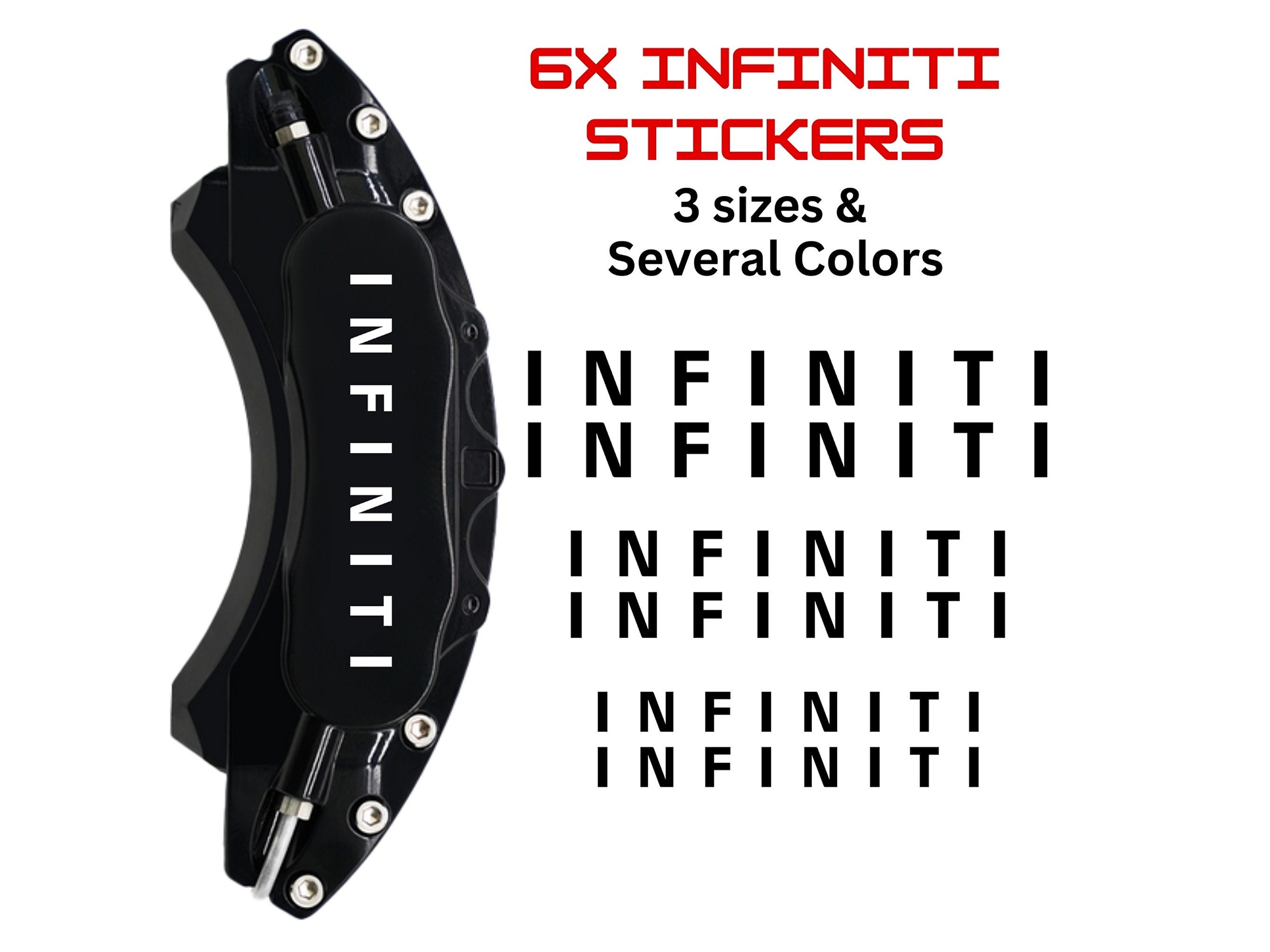 Infiniti Brake Caliper Decal Stickers: High-Temp Vinyl, Multiple Colors (6x)