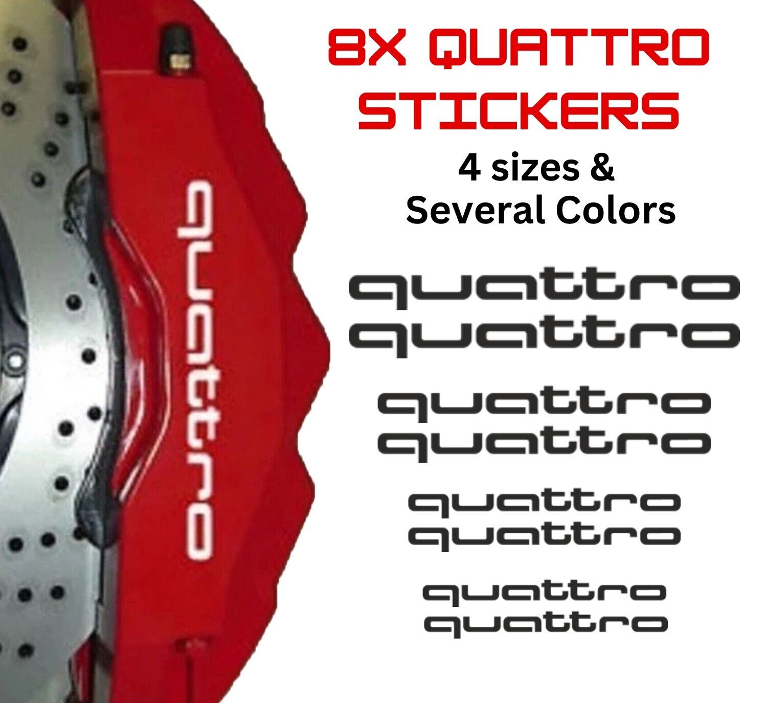 8x Audi Quattro Brake Caliper Decal Stickers, Brake Caliper Decals