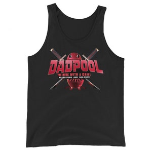 Dadpool Mens Tank Top | Zabawny Tank Top Taty | Parodia Tank Top | Niesamowity Tank Top Męża | Superbohater Tank Top | Grilling Tank Top