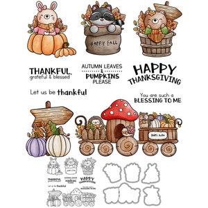 Les animaux de Thanksgiving forment des feuilles d'automne et des citrouilles s'il vous plaît Matrices de découpe en métal Tampons transparents Scrapbooking Fabrication de cartes artisanat