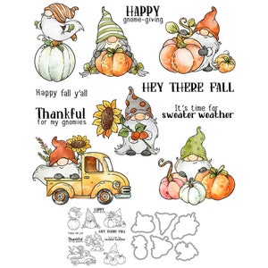 Gnomes de Thanksgiving Happy Gnome-giving reconnaissant pour mes gnomes Hé là-bas Matrices de découpe en métal automne Tampons transparents artisanat de cartes