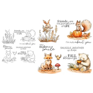 Automne bébés animaux amis sont le soleil de la vie Câlins Le temps est là Bénédictions de l'automne Tampons transparents Scrapbooking Cartes créatives