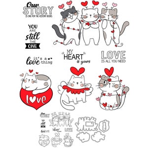 Saint valentin chats coeurs vous êtes toujours celui que j'ai le coeur est à vous Matrices de découpe en métal tampons transparents scrapbooking fabrication de cartes artisanat