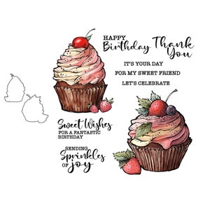 Geburtstag süße Cupcake Früchte Metall Stanzformen Klare Briefmarken Scrapbook Card